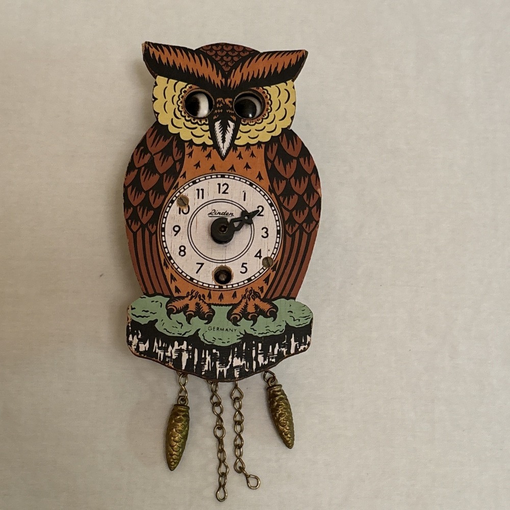 Vintage MCM J. Engstler Germany Owl Cuckoo Style Wall Clock For Parts Repair